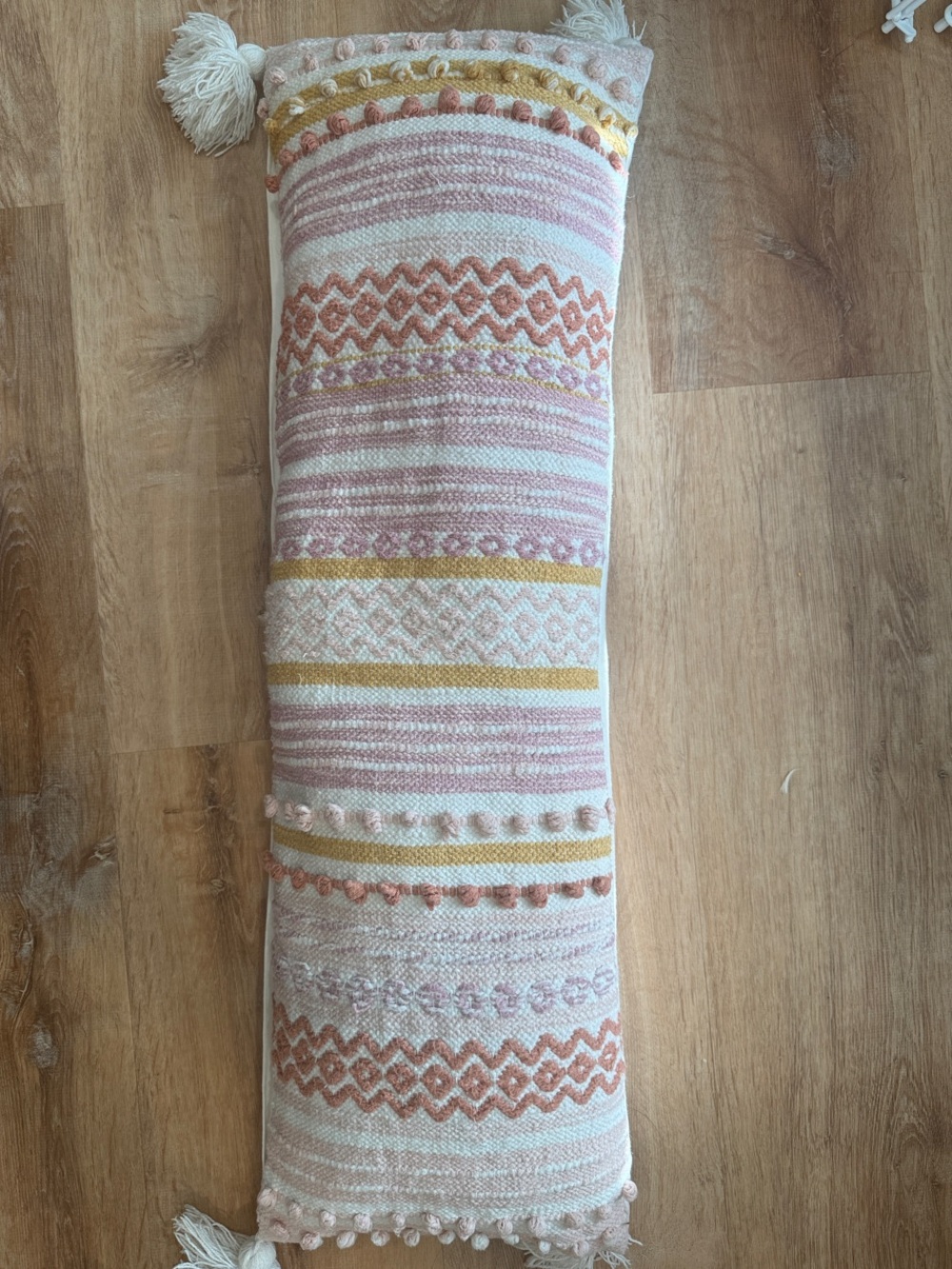 Dkny Pink, Mustard & Cream Textured Boho Lumbar Pillow
